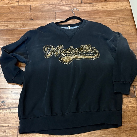 Free People Black and Gold Embellished Sweatshirt - Picture 2 of 12